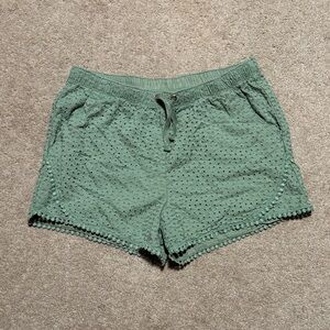 Green Eyelet Shorts
